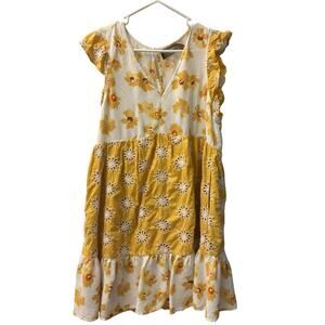 Code Mode Yellow Gold And White floral Sunflowers Swing Dress Size L